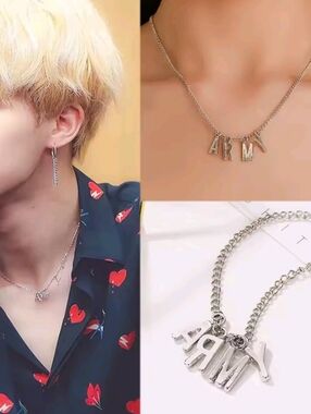 ​BTS ARMY Letter Charm Necklace Silver Tone K-Pop Fan Jewelry NEW
